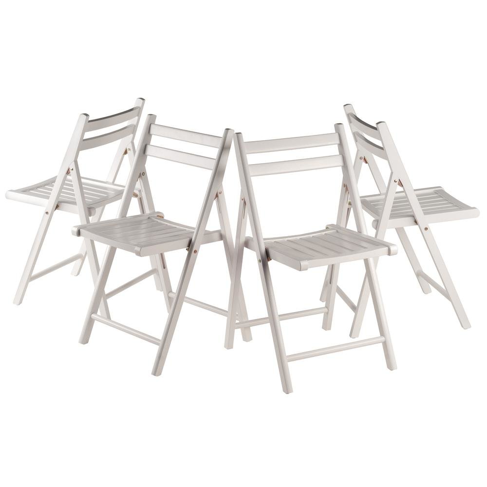 4-PC Folding Chair Set, White Solid Wood, Portable Seating. Picture 4
