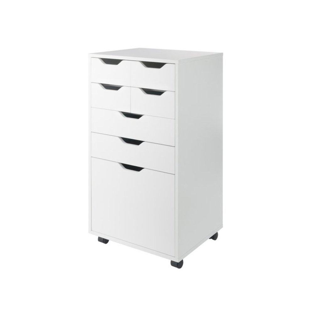 Halifax Bins & Drawers Multi-Storage Tall Mobile Cabinet, White. Picture 1