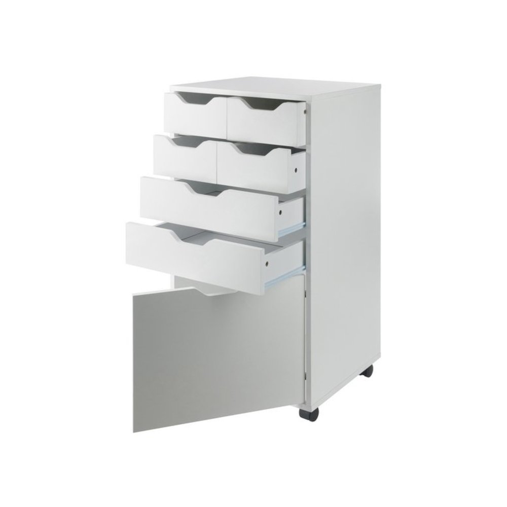 Halifax Bins & Drawers Multi-Storage Tall Mobile Cabinet, White. Picture 2