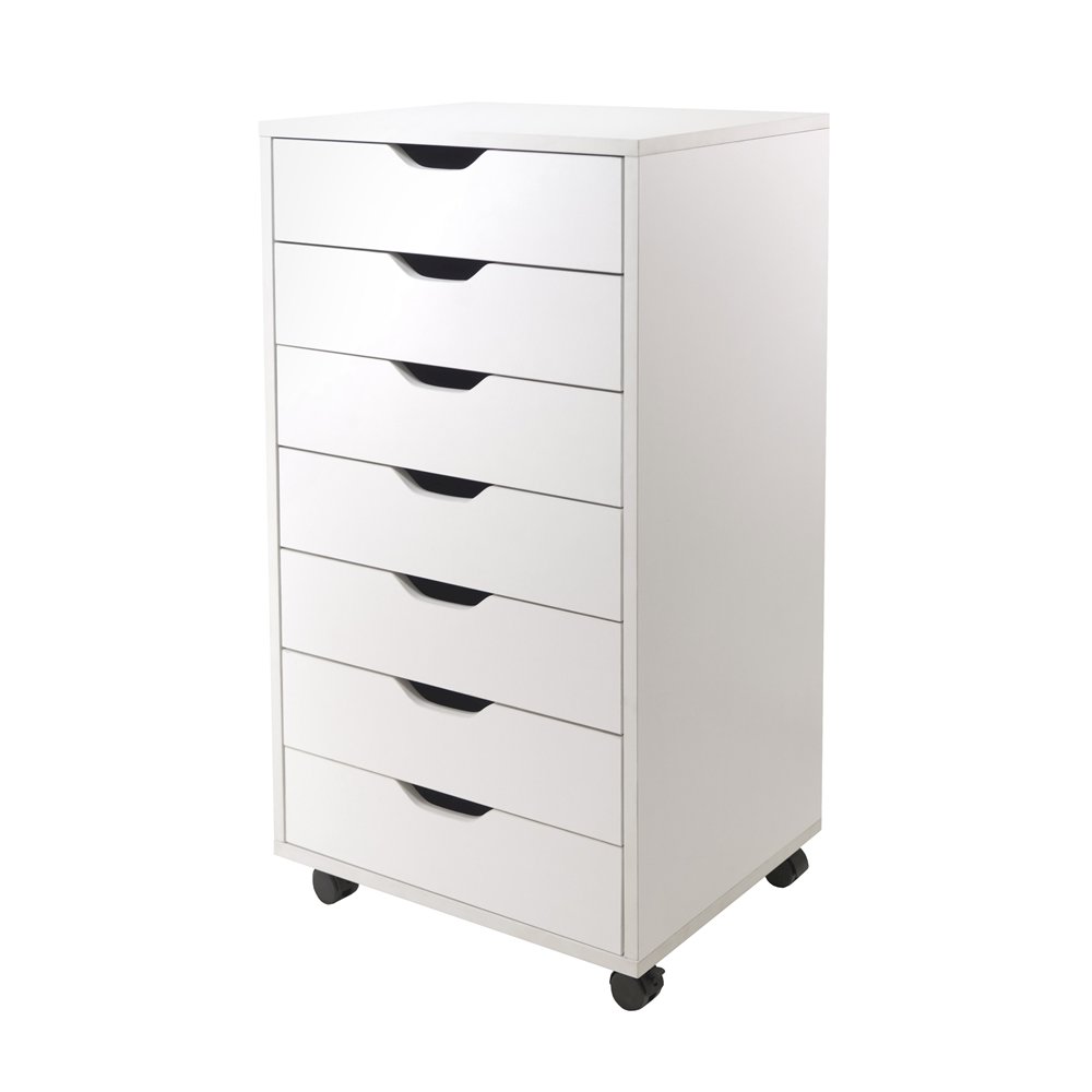 White Cabinet, 7 Drawers, Casters, Mobile Closet Organizer, Office. Picture 1