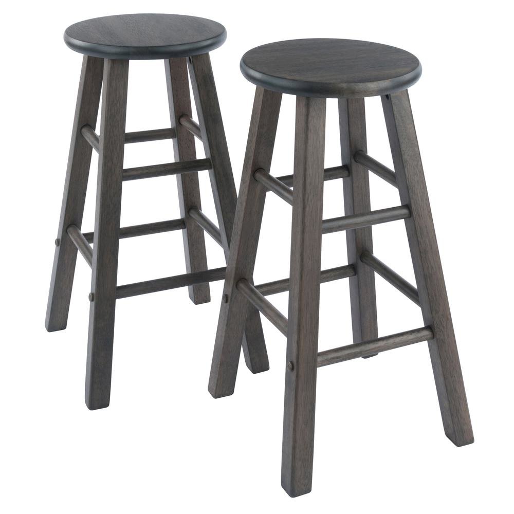 2-PC Counter Stool Set, Solid Wood, Round Seat, Squared Legs, 24 Inch Height. Picture 1