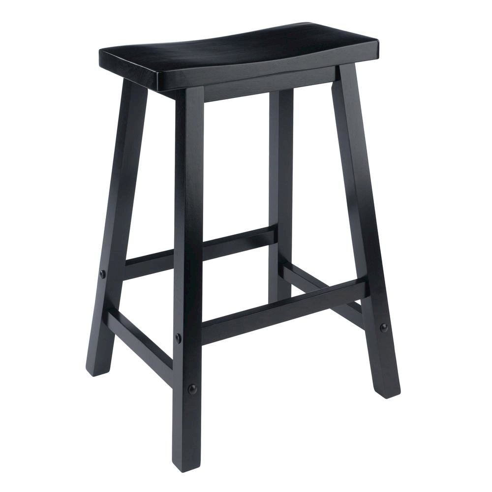 Black Solid Wood Saddle Seat Bar Stool, 24 Inch Stool for Counter Dining. Picture 1