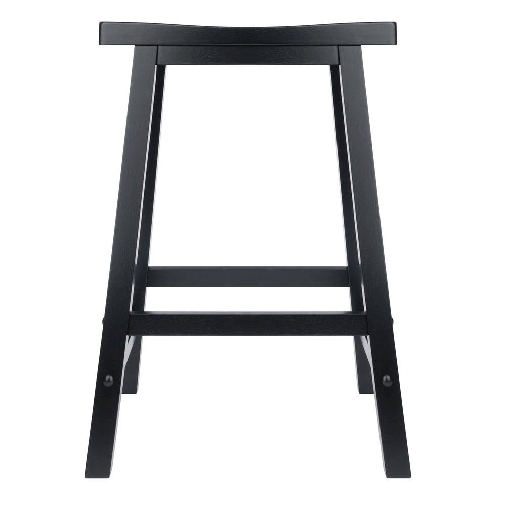 Black Solid Wood Saddle Seat Bar Stool, 24 Inch Stool for Counter Dining. Picture 5