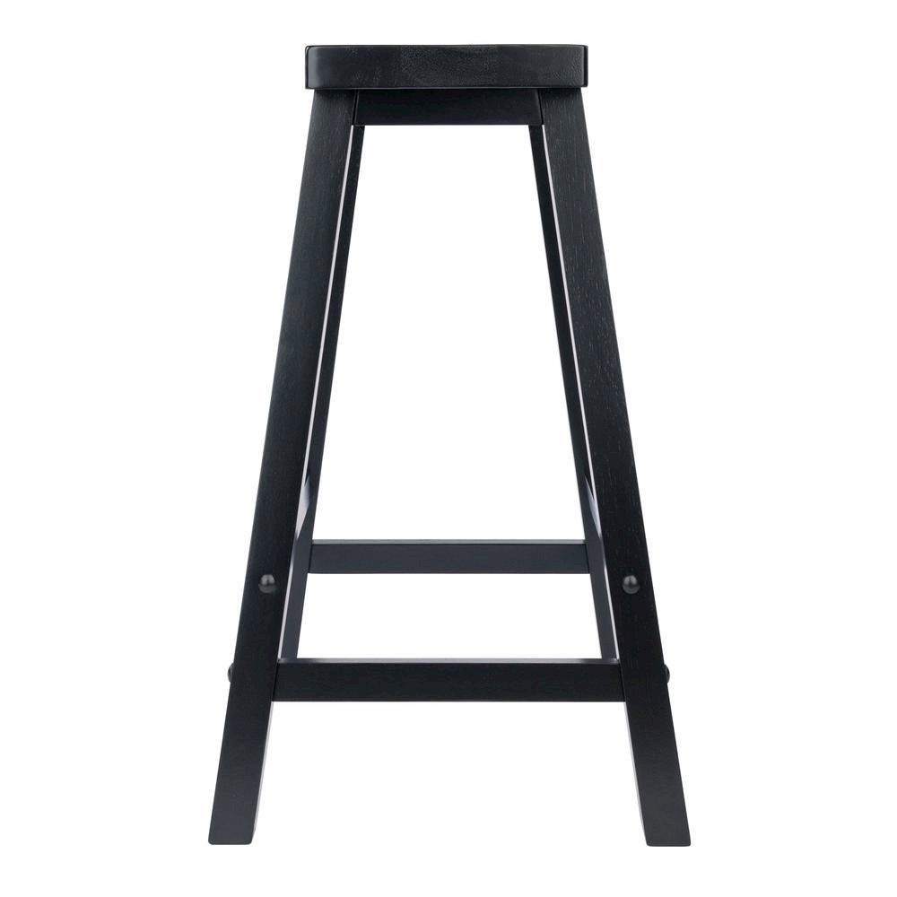 Black Solid Wood Saddle Seat Bar Stool, 24 Inch Stool for Counter Dining. Picture 4