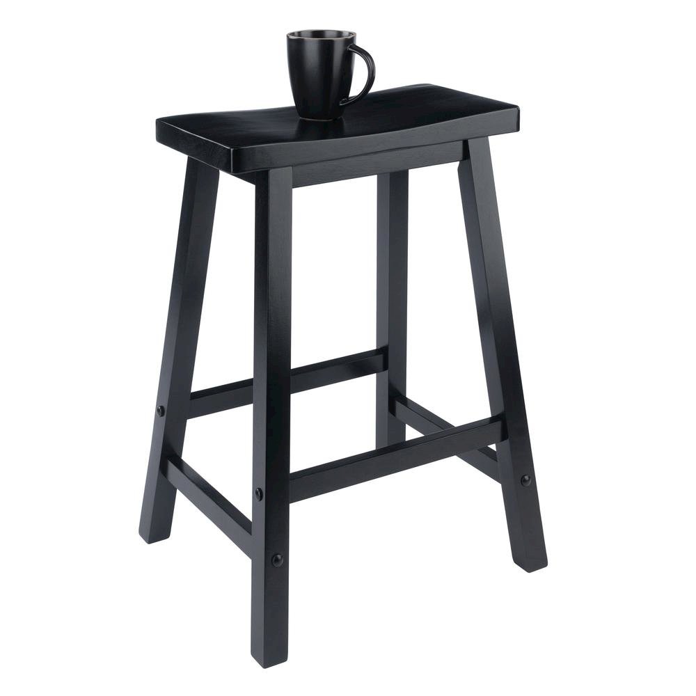 Black Solid Wood Saddle Seat Bar Stool, 24 Inch Stool for Counter Dining. Picture 6