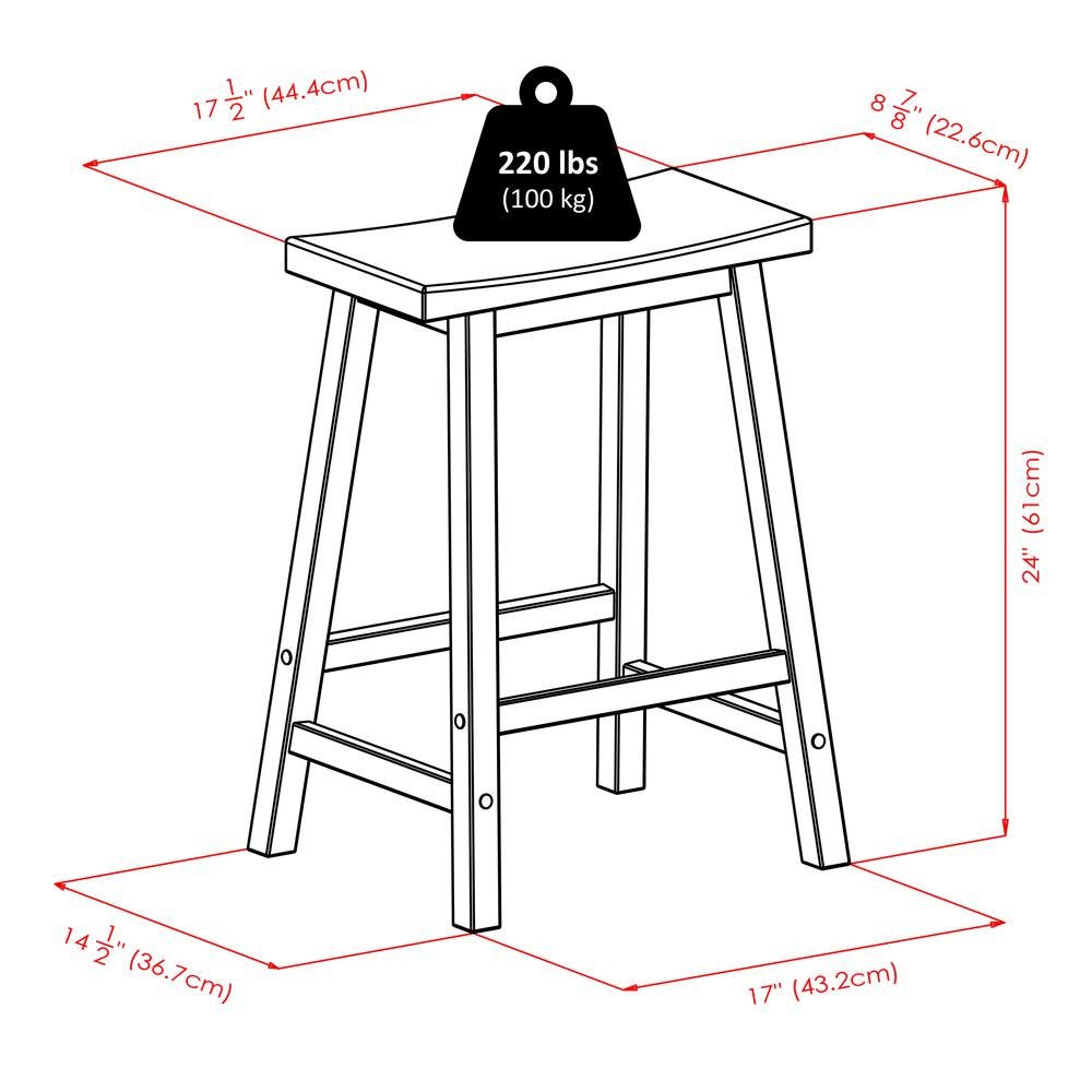 Black Solid Wood Saddle Seat Bar Stool, 24 Inch Stool for Counter Dining. Picture 7