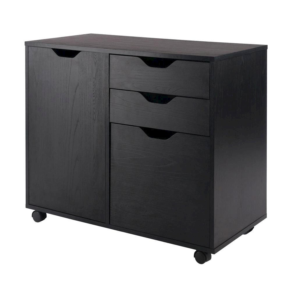 2 Section Mobile Cabinet, Black, 3 Drawers, File Storage, Casters. Picture 1