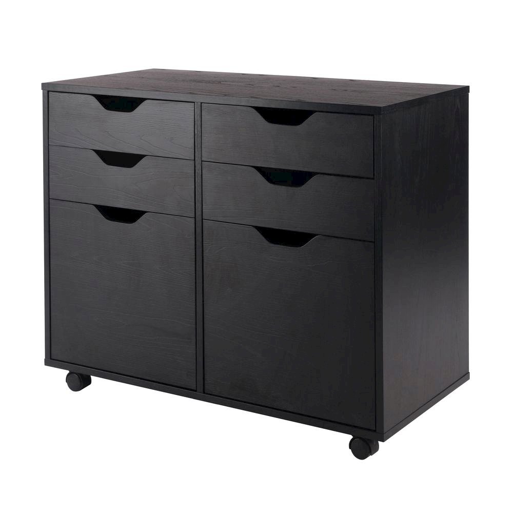 2 Section Mobile Cabinet, Black, 4 Drawers, Two Compartments, Casters. Picture 1