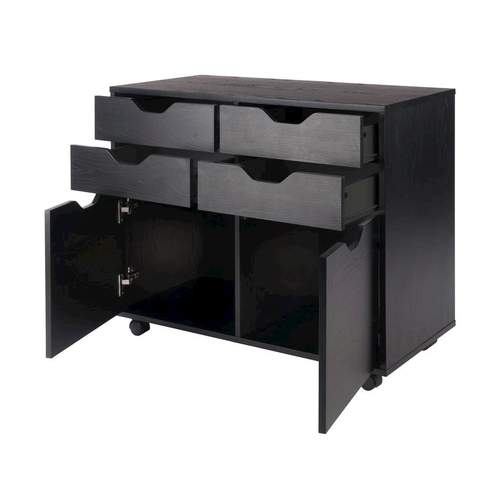 2 Section Mobile Cabinet, Black, 4 Drawers, Two Compartments, Casters. Picture 4