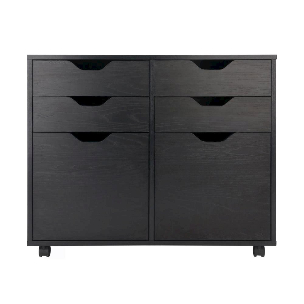 2 Section Mobile Cabinet, Black, 4 Drawers, Two Compartments, Casters. Picture 5