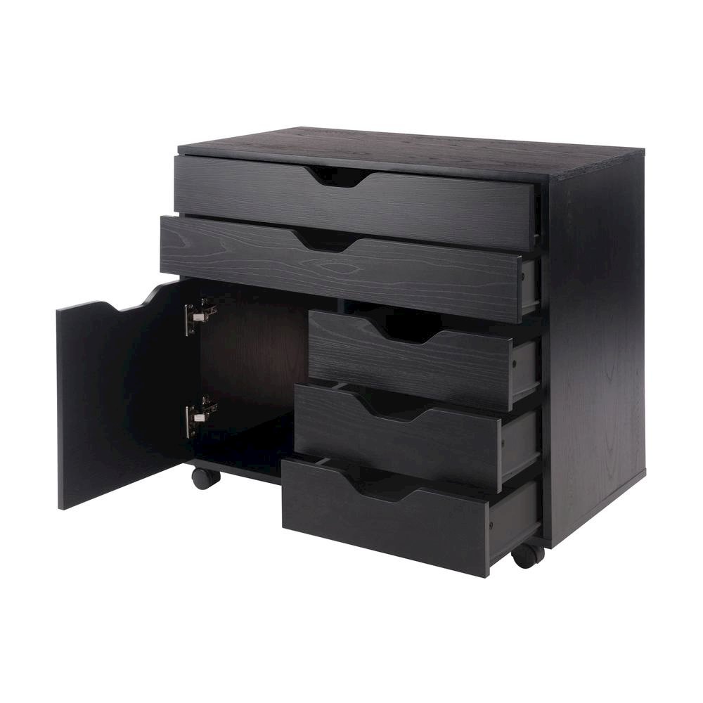 Black Office Storage Cabinet With Drawers, Storage Cabinet On Wheels. Picture 1