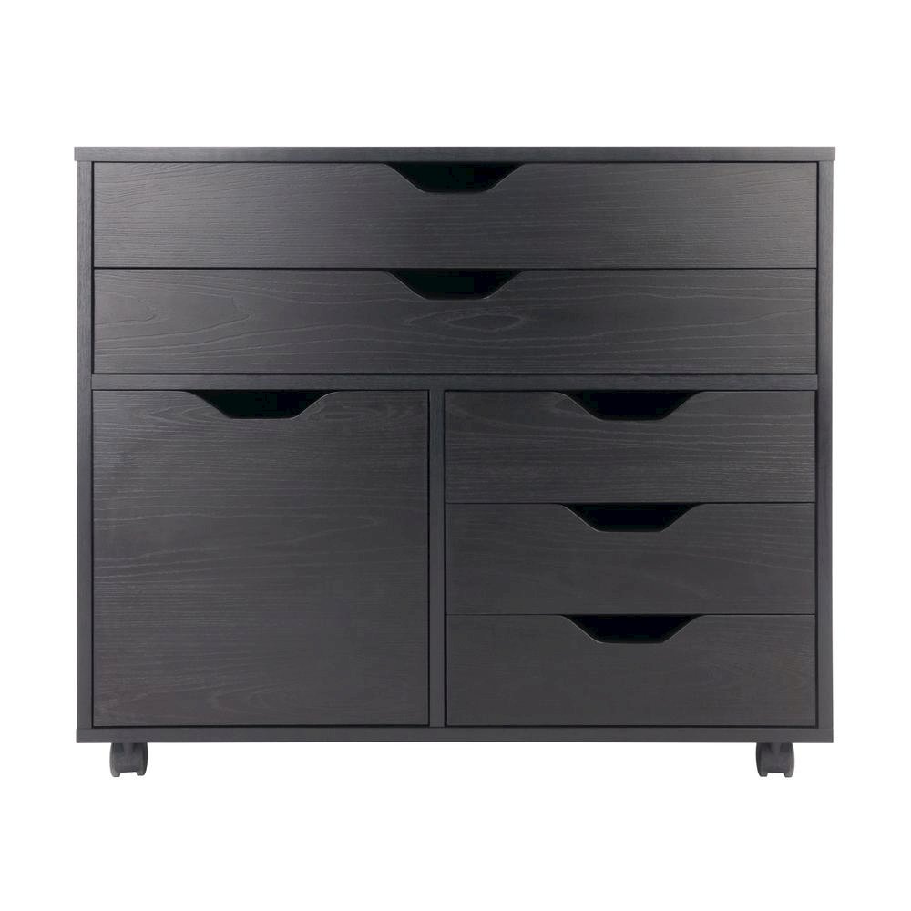 Black Office Storage Cabinet With Drawers, Storage Cabinet On Wheels. Picture 5