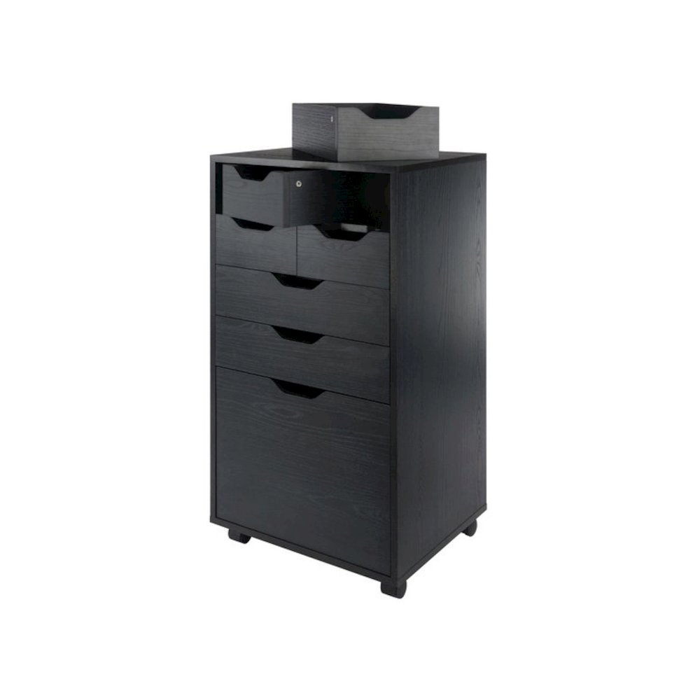 Halifax Bins & Drawers Multi-Storage Tall Mobile Cabinet, Black. Picture 3