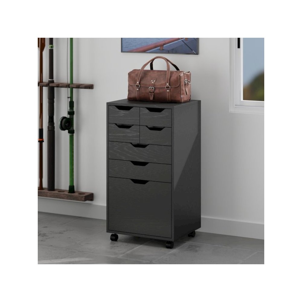 Halifax Bins & Drawers Multi-Storage Tall Mobile Cabinet, Black. Picture 4