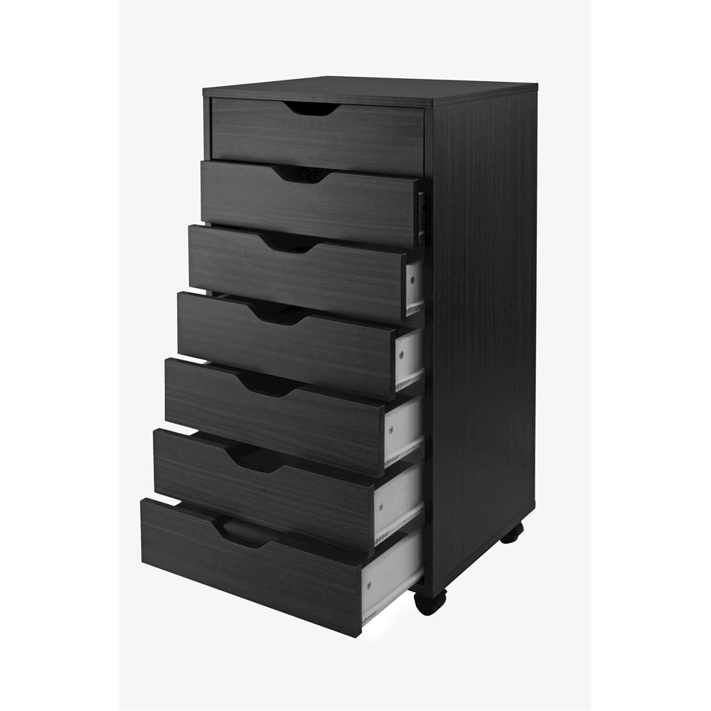 Composite Wood Rolling Storage Cabinet with Easy-Glide Drawers on Casters, Black. Picture 5