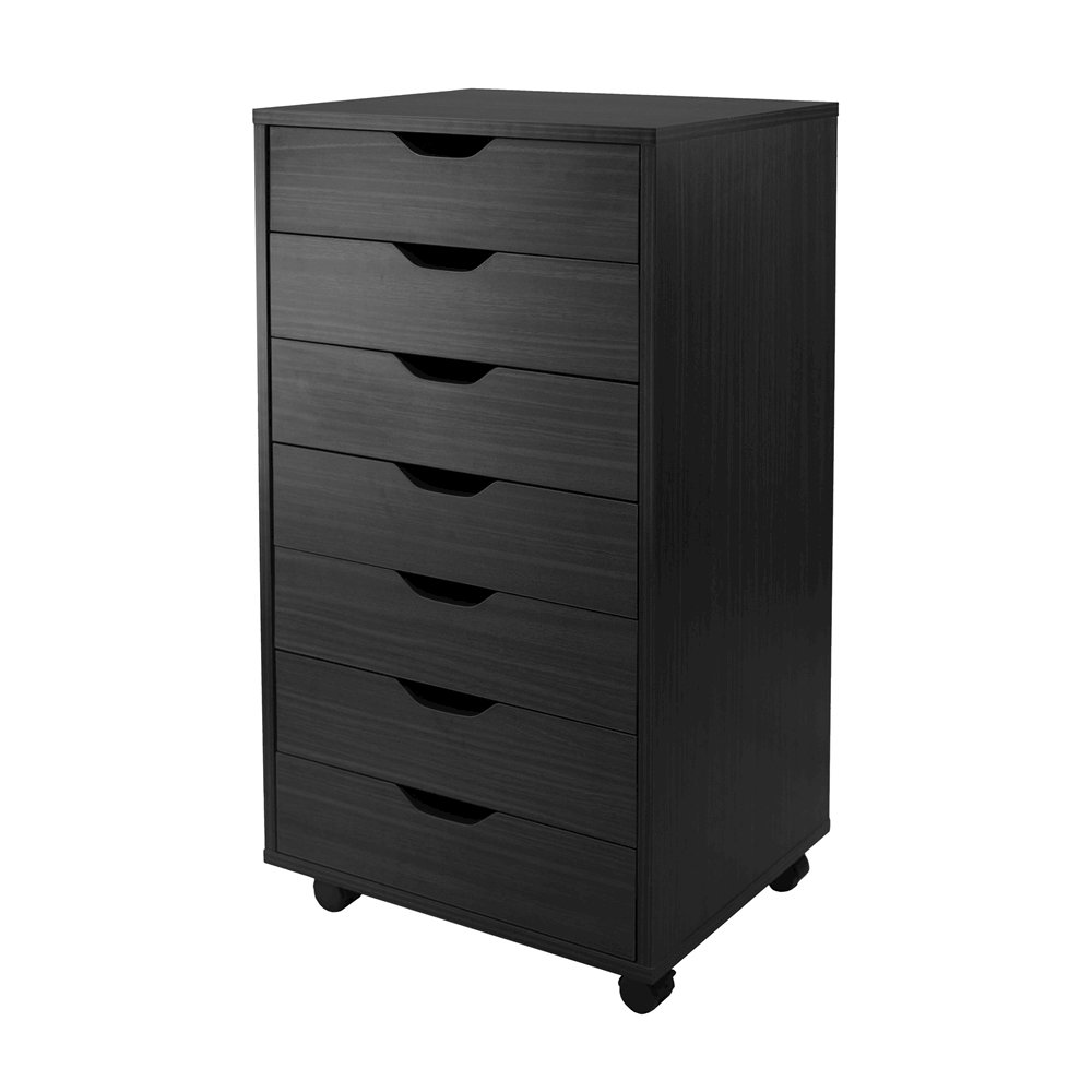 Composite Wood Rolling Storage Cabinet with Easy-Glide Drawers on Casters, Black. Picture 1