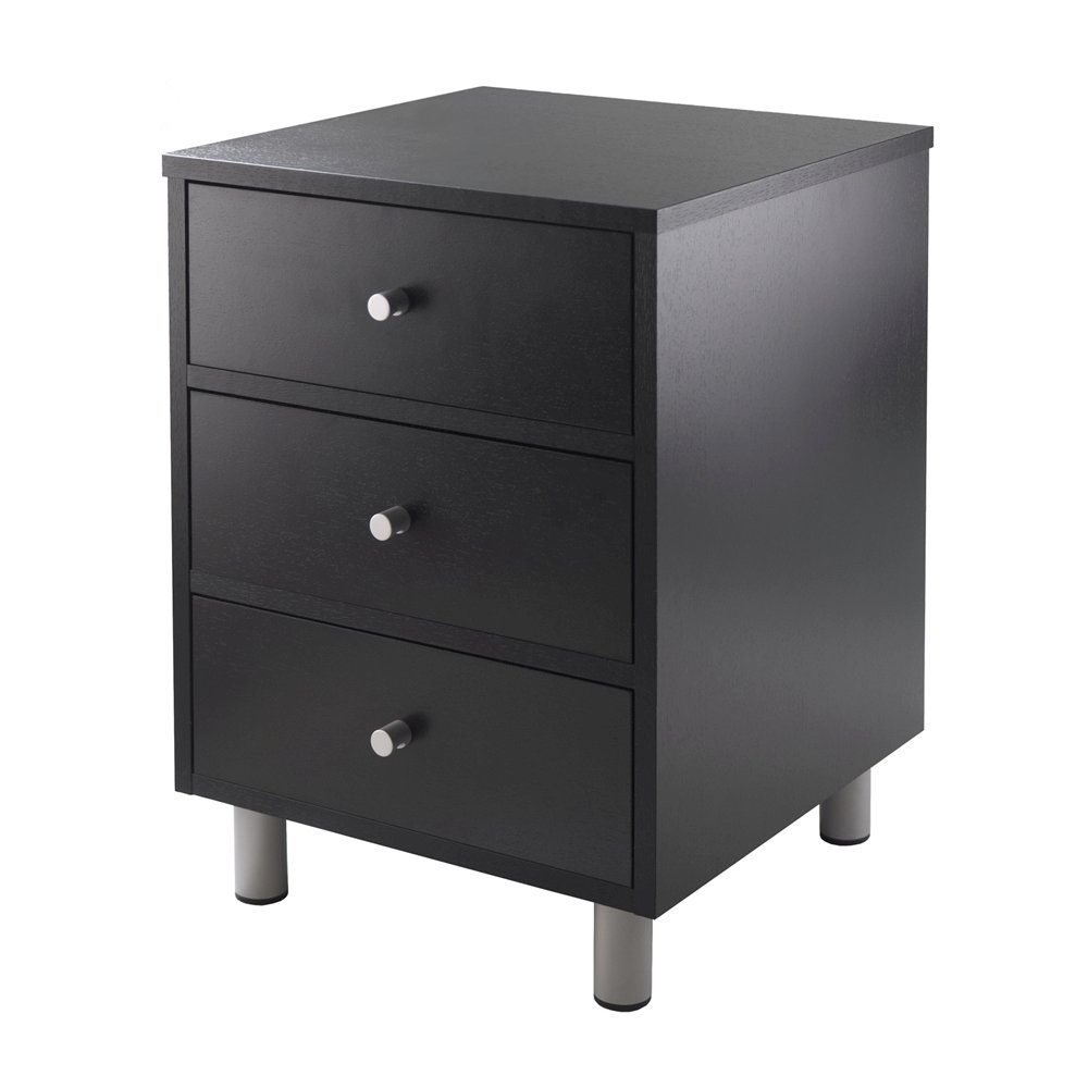 Accent Table, Black Finish, Three Storage Drawers, Small End Table. Picture 1