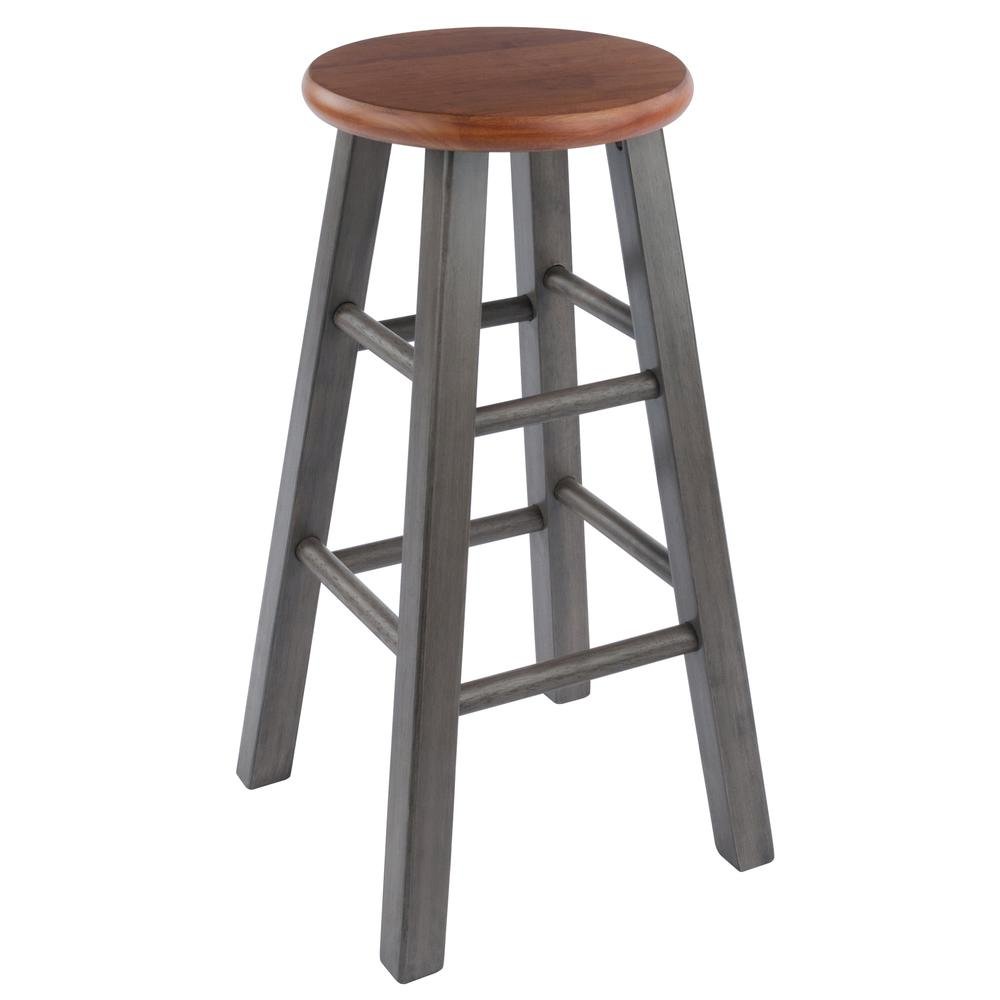 24" Solid Wood Counter Stool, Weathered Gray/Rustic Teak Finish. Picture 1