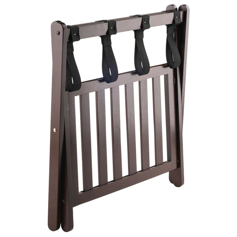 Solid Wood Luggage Rack for Guest Room with Lower Shelf in Cappuccino Finish. Picture 4