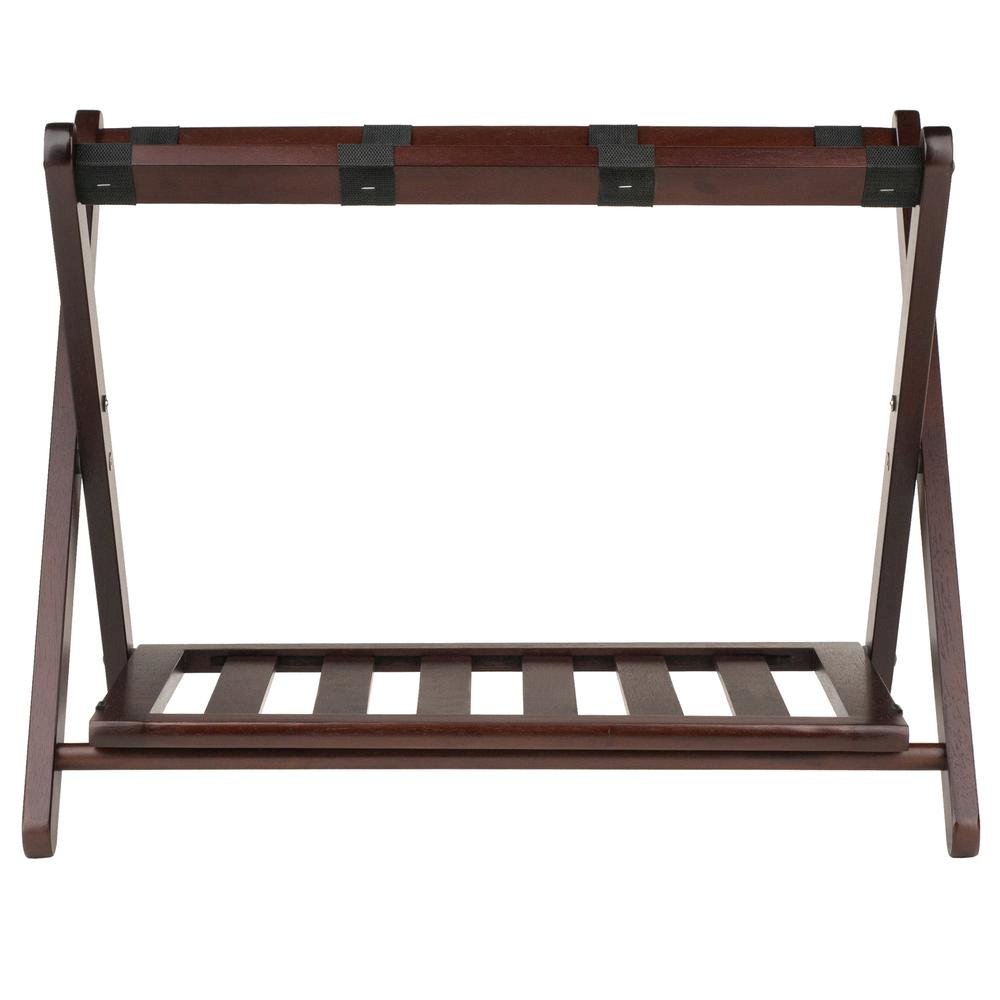 Solid Wood Luggage Rack for Guest Room with Lower Shelf in Cappuccino Finish. Picture 5