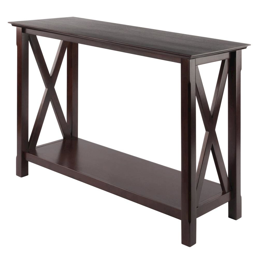 Console Table, Brown Open Shelf, Hallway Entryway Table, Solid Wood. Picture 1