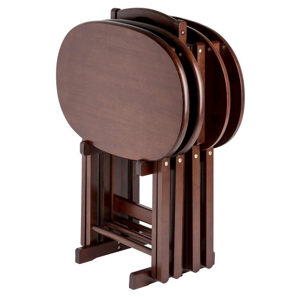 Solid Wood Brown 5 Piece TV Trays Set With 4 Folding Tables And Stand. Picture 1