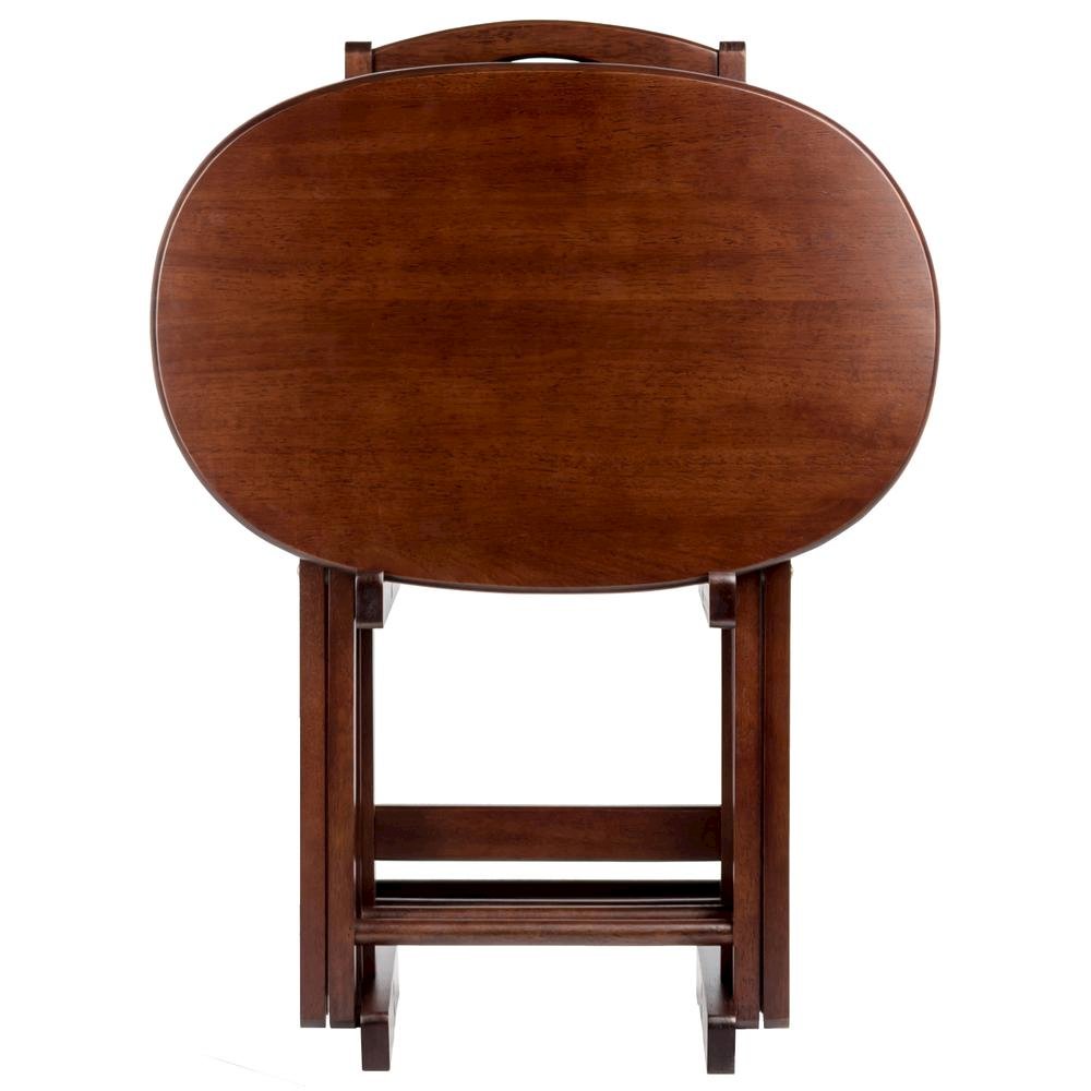 Solid Wood Brown 5 Piece TV Trays Set With 4 Folding Tables And Stand. Picture 4