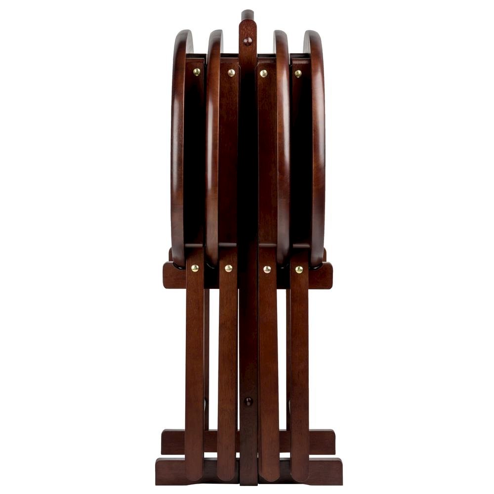 Solid Wood Brown 5 Piece TV Trays Set With 4 Folding Tables And Stand. Picture 5