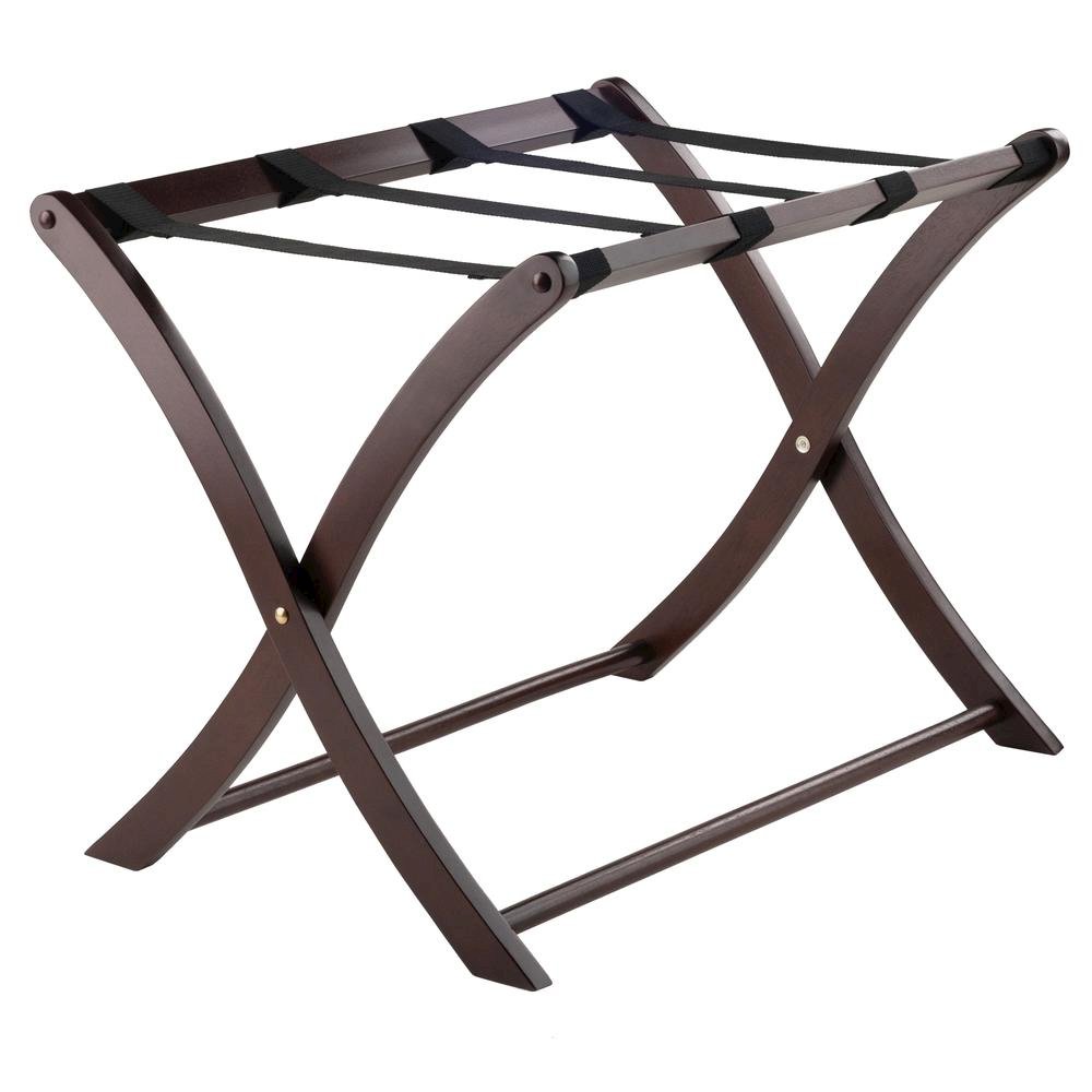 Foldable Luggage Rack, Solid Wood/Nylon Straps, Cappuccino. Picture 1