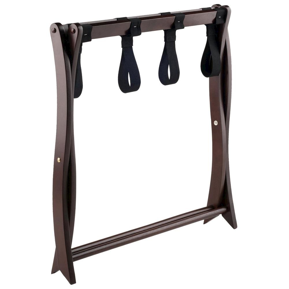 Foldable Luggage Rack, Solid Wood/Nylon Straps, Cappuccino. Picture 4