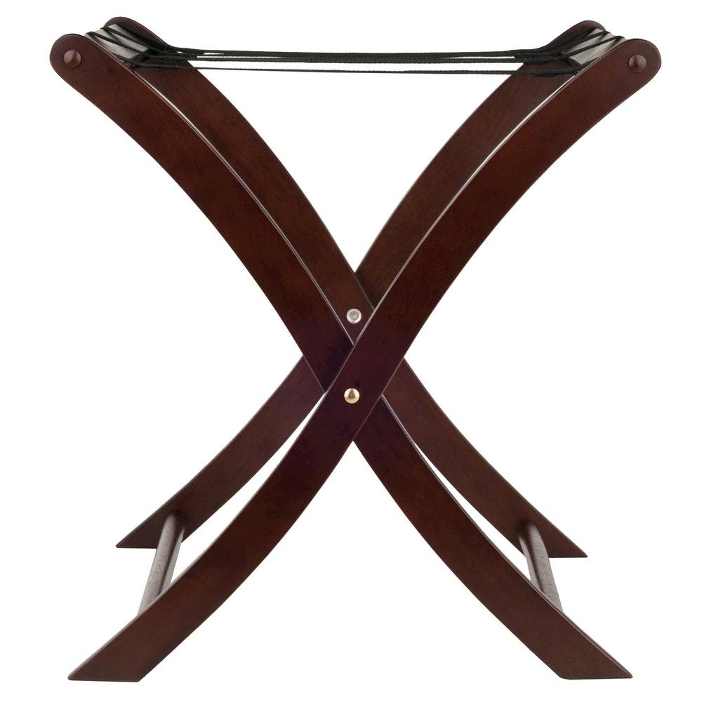Foldable Luggage Rack, Solid Wood/Nylon Straps, Cappuccino. Picture 6
