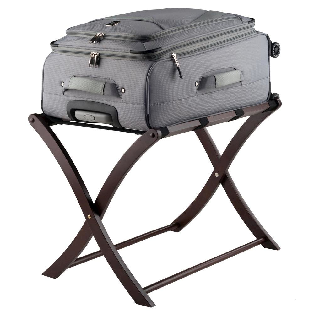 Foldable Luggage Rack, Solid Wood/Nylon Straps, Cappuccino. Picture 7