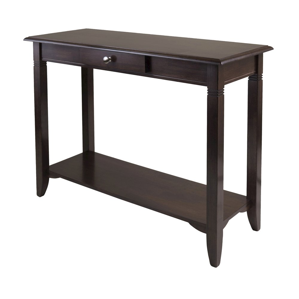 Console Table, Brown Drawer Shelf, Hallway Entryway Table, Solid Wood. Picture 1