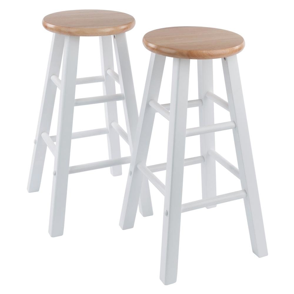 Natural & White Solid Wood Kitchen Stools Set of 2, Bar Chairs, Counter Seating. Picture 1