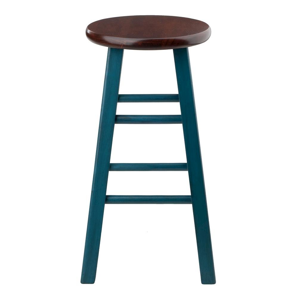 24" Rustic Teal Counter Stool, Round Solid Wood Seat, Fully Assembled. Picture 4