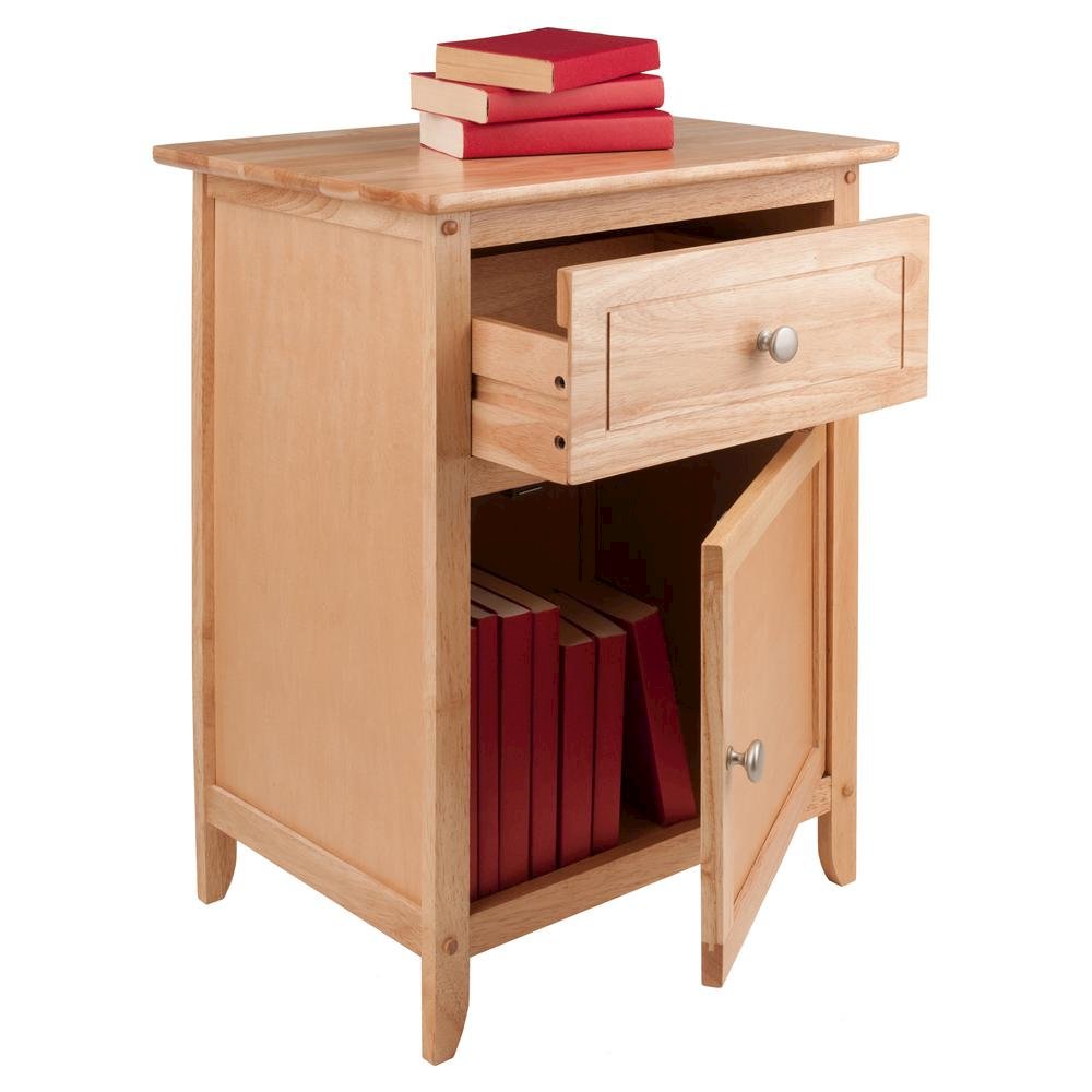 Natural Accent Table with Drawer and Cabinet, Compact Nightstand. Picture 1