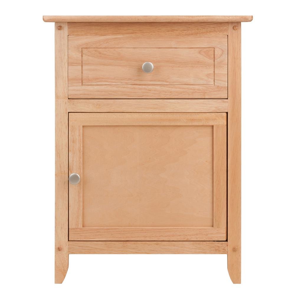 Natural Accent Table with Drawer and Cabinet, Compact Nightstand. Picture 4