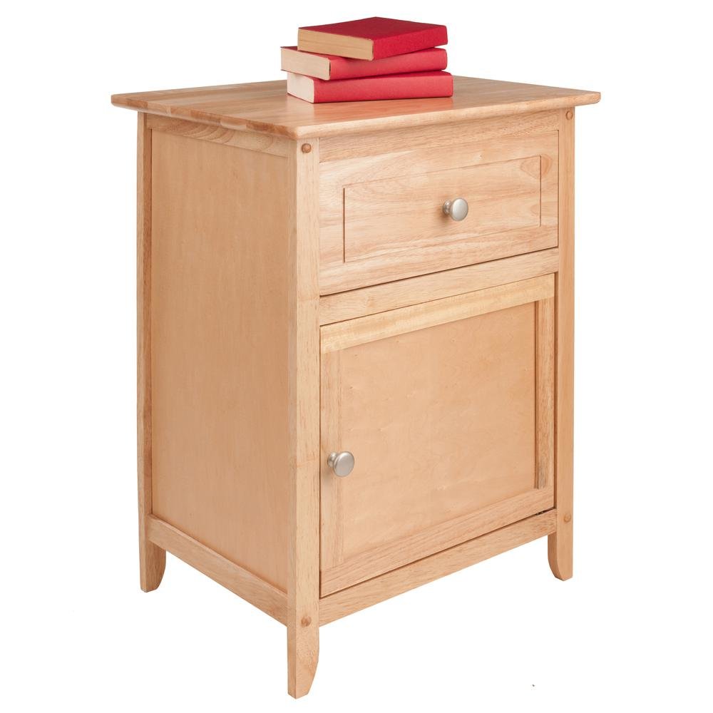 Natural Accent Table with Drawer and Cabinet, Compact Nightstand. Picture 7