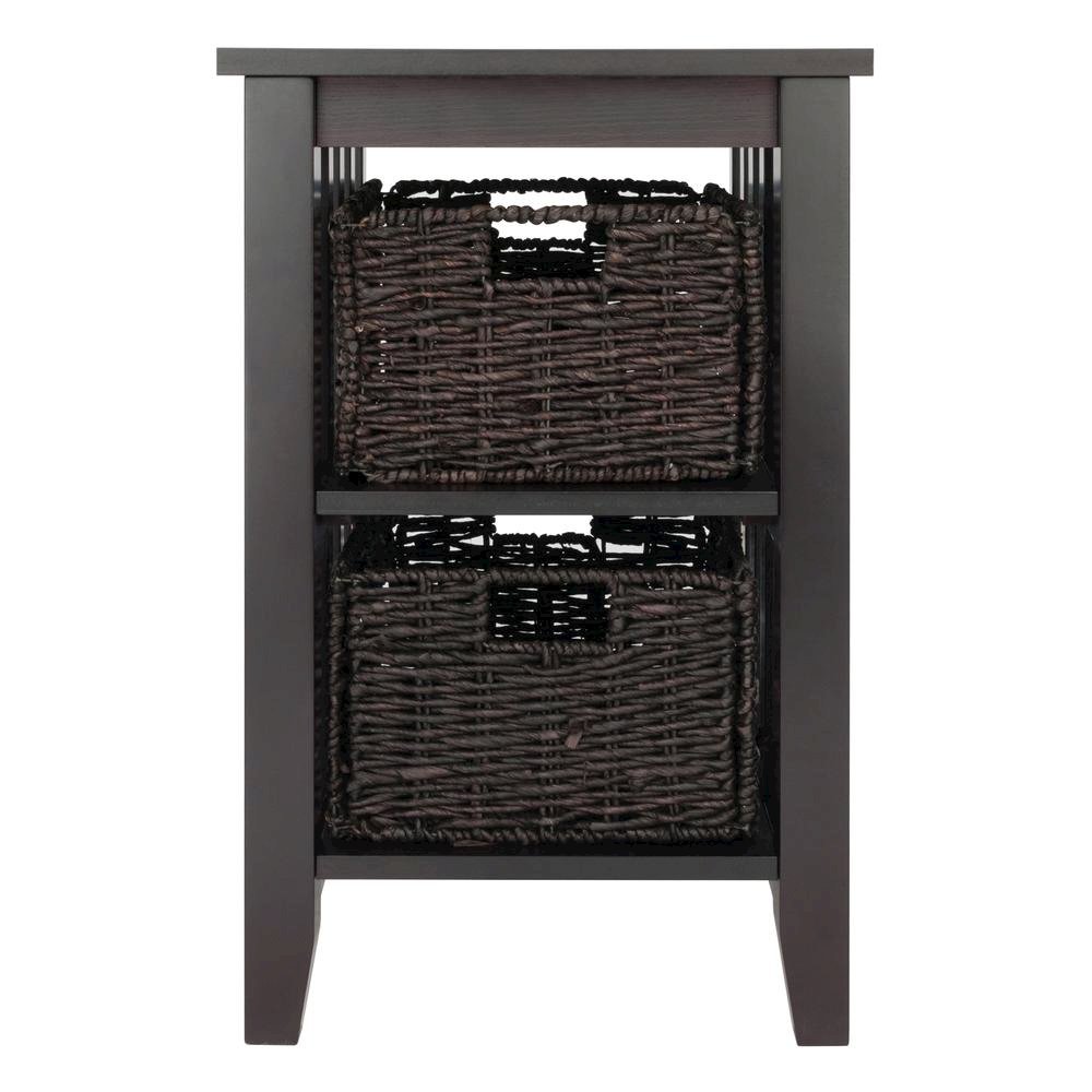 Wood Side Table with Foldable Baskets, Storage Shelf, Espresso. Picture 4