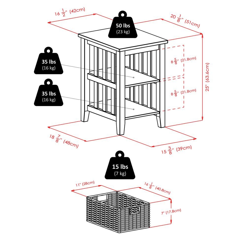 Wood Side Table with Foldable Baskets, Storage Shelf, Espresso. Picture 7