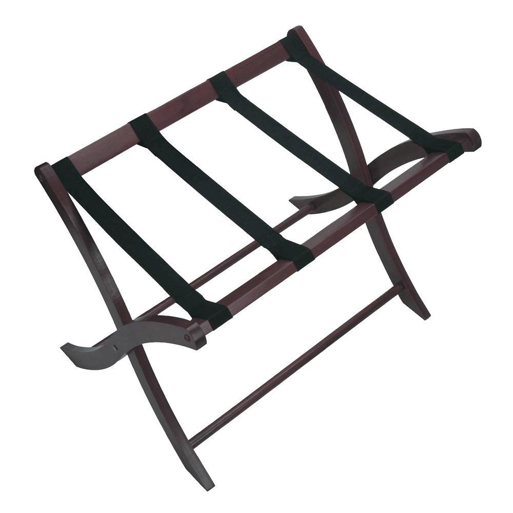 Dark Espresso Solid Wood Folding Luggage Rack for Suitcases with Sturdy Straps. Picture 4