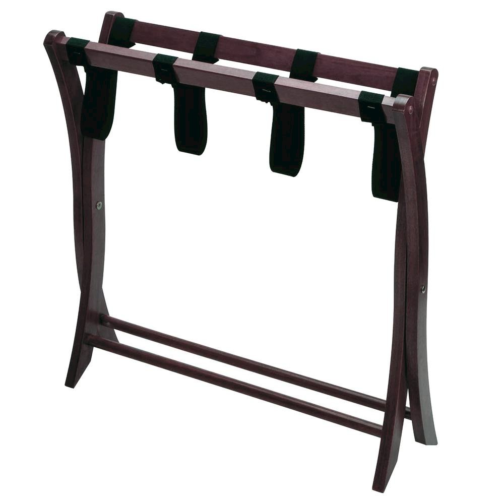 Dark Espresso Solid Wood Folding Luggage Rack for Suitcases with Sturdy Straps. Picture 5