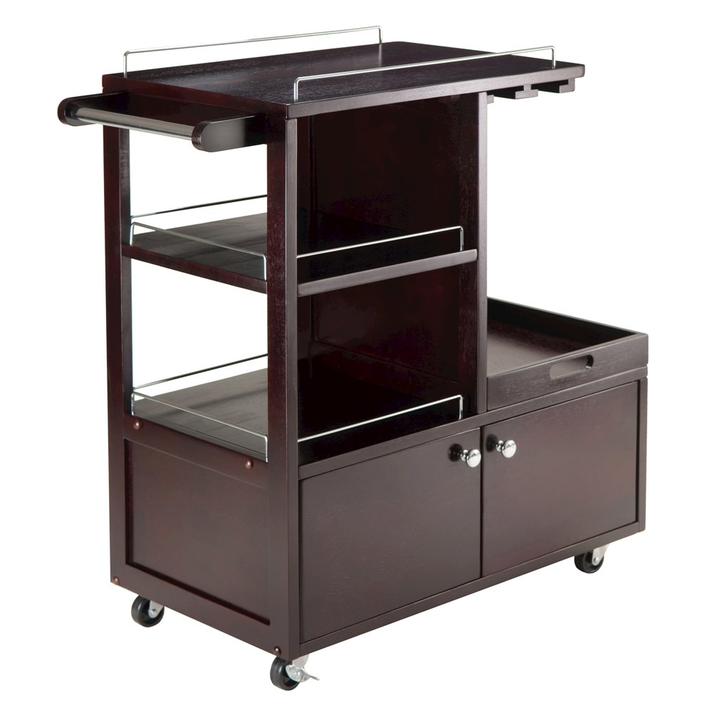 Wood Media Cart with Removable Tray, Adjustable Shelf, Cabinet Storage, Brown. Picture 4