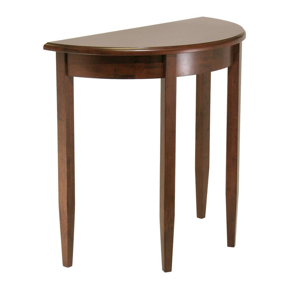 Solid Wood Half Moon Table in Antique Walnut Finish, Small Entry Table. Picture 1
