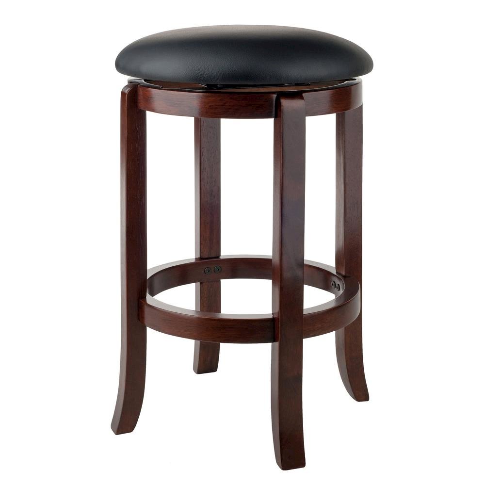 Swivel Counter Stool, Black Seat, Solid Wood Walnut Finish, 24 Inch Height. Picture 1