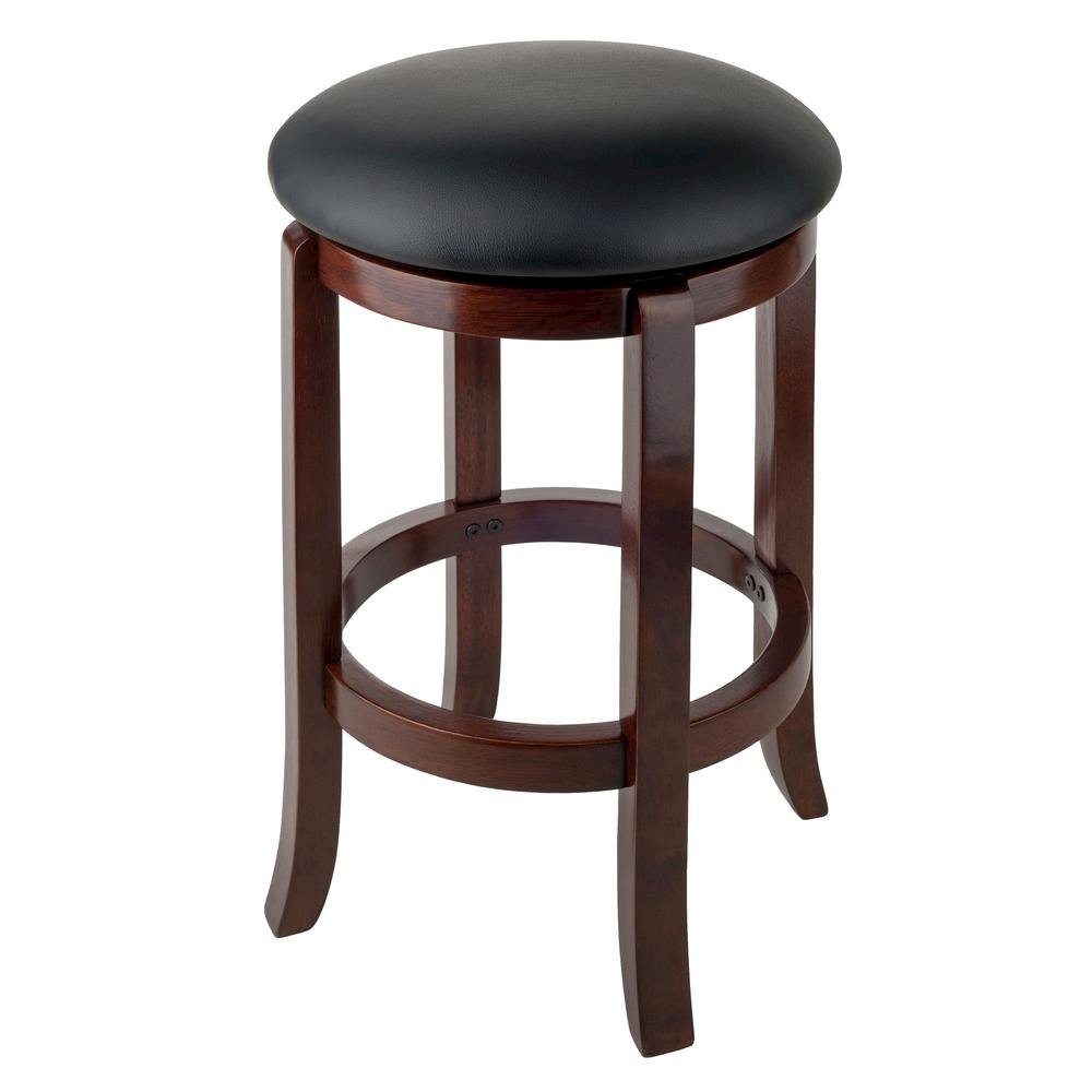 Swivel Counter Stool, Black Seat, Solid Wood Walnut Finish, 24 Inch Height. Picture 4