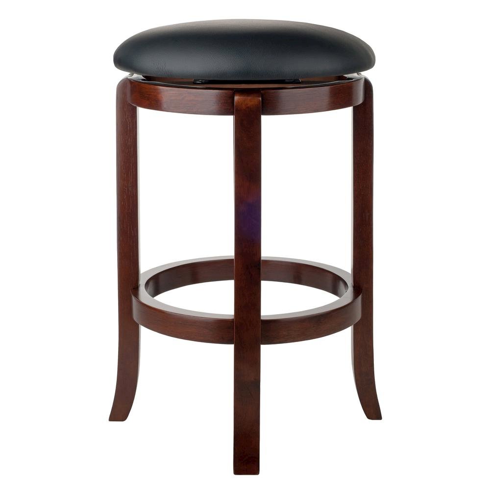 Swivel Counter Stool, Black Seat, Solid Wood Walnut Finish, 24 Inch Height. Picture 5