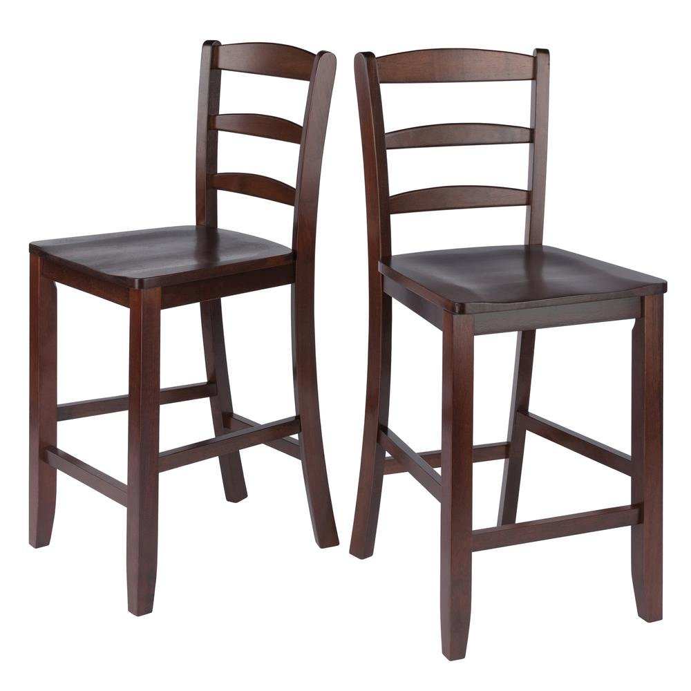 2-Pc 24" Ladder Back Counter Stools, Antique Walnut. Picture 1