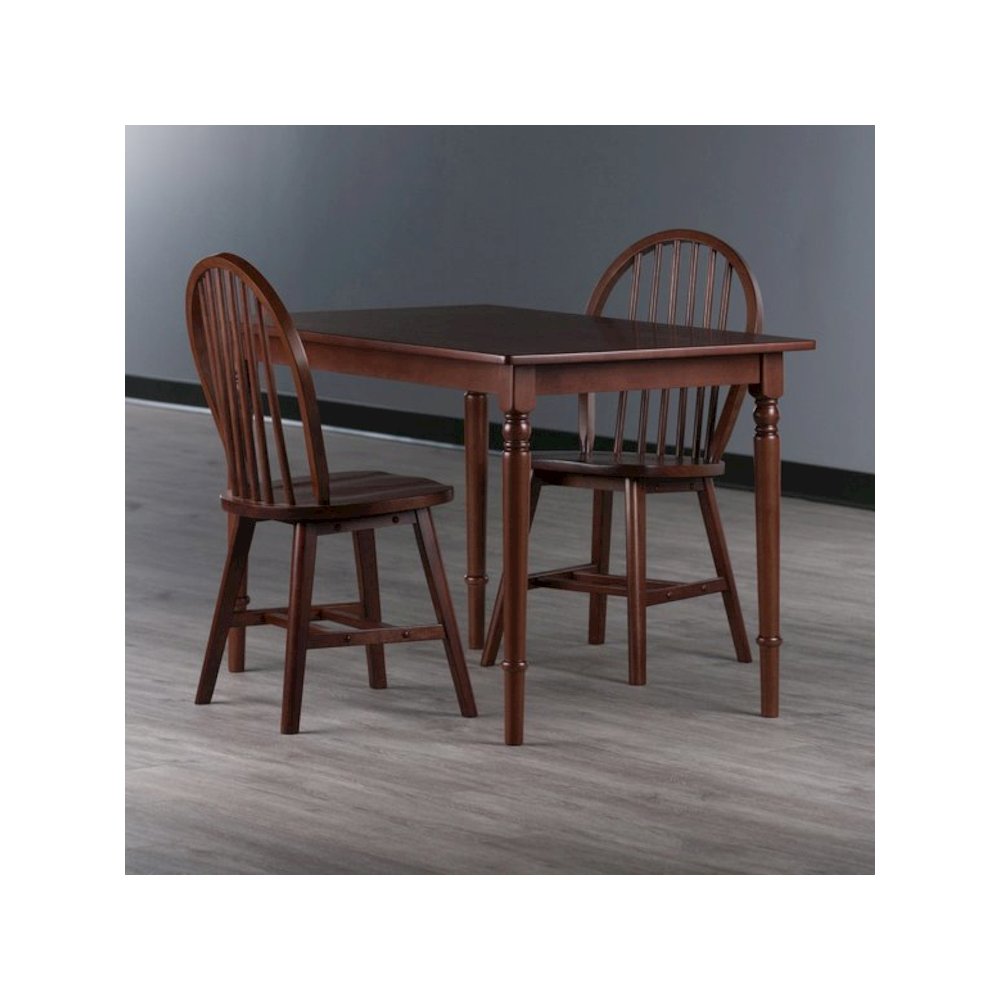 Ravenna 3-Pc Dining Table with Windsor Chairs, Walnut. Picture 2