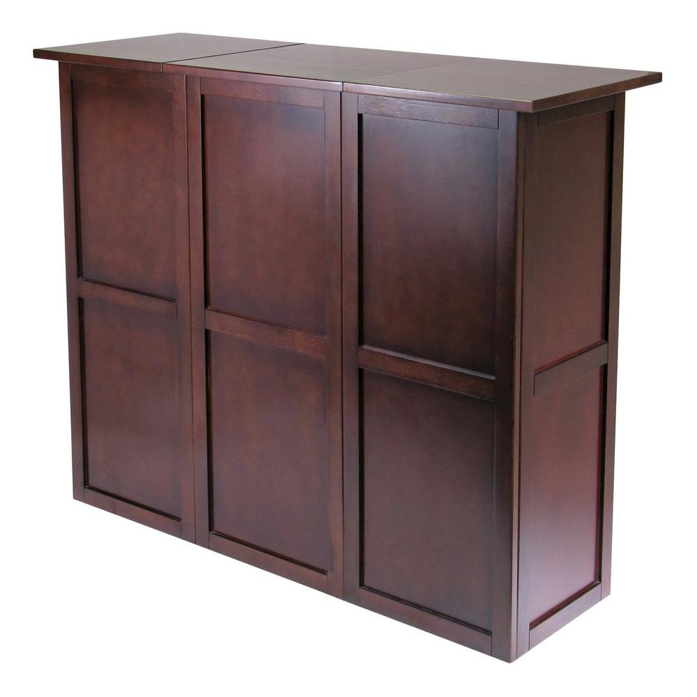 Wine Bar Cabinet, Walnut Finish, Nine Bottle Storage, Glasses Rack, Solid Wood. Picture 5